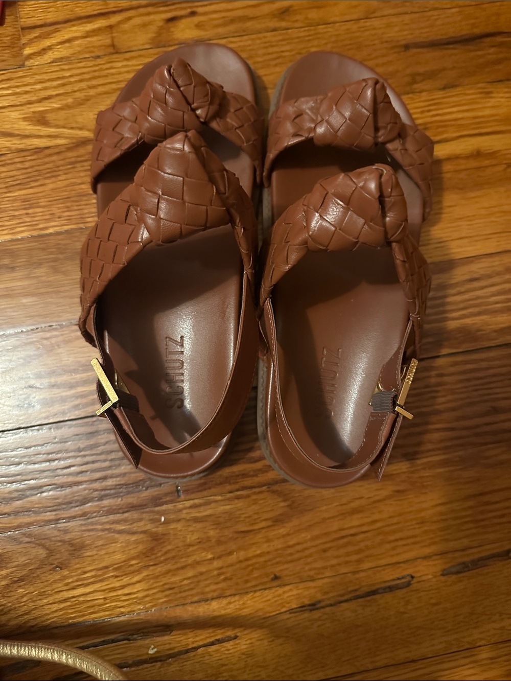 SCHUTZ Brown Braided Leather Slingback Sandals